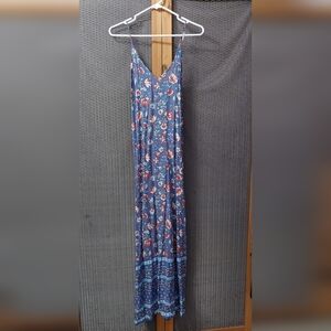 Sleeveless V-Neck Blue Floral Maxi dress